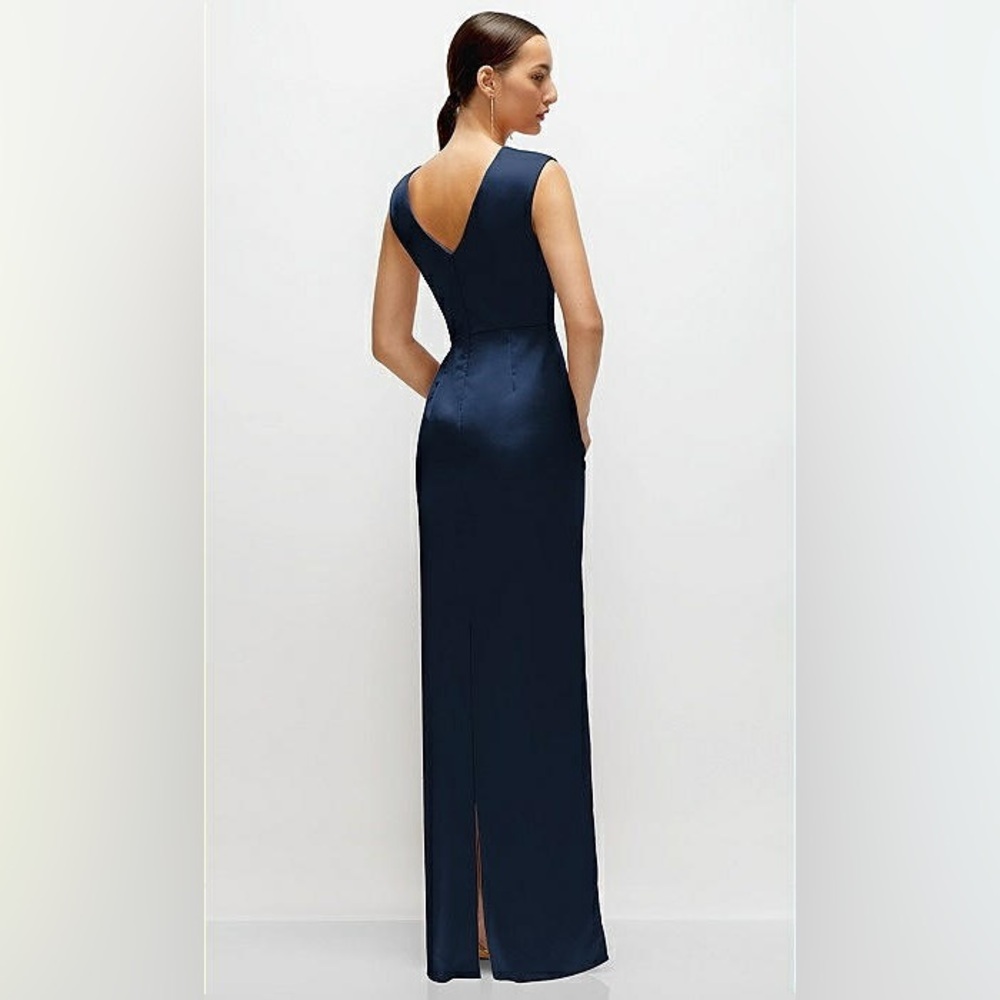 After Six Midnight Navy Satin Draped Maxi Gown - Picture 4 of 9